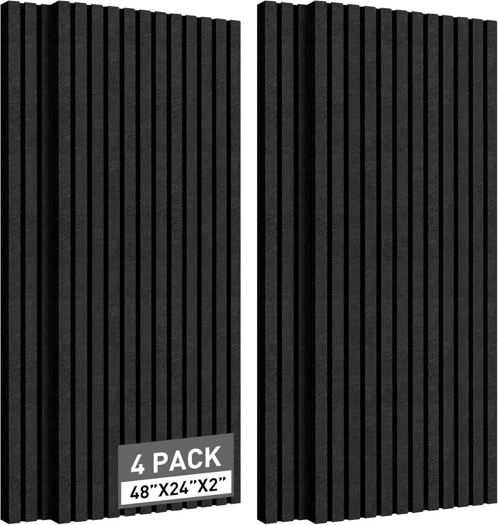 4 Pack Acoustic Foam Panels, 2" X 24" X 48" Wedge Soundproof Studio Foam for Walls, Sound Absorbing Panels, Sound Insulation for Studio, High Density Fireproof Studio Wedges (Black, 4 Pack)