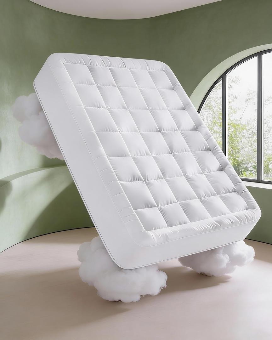 Mattress Pad Queen Size  Quilted Fitted Mattress Protector  Cotton Pillow Top Cover w/ 8-16" Deep Pockets  Thick, Comfy & Plush  Cooling, Breathable & Noiseless  Machine Washable  60 x 80(White)