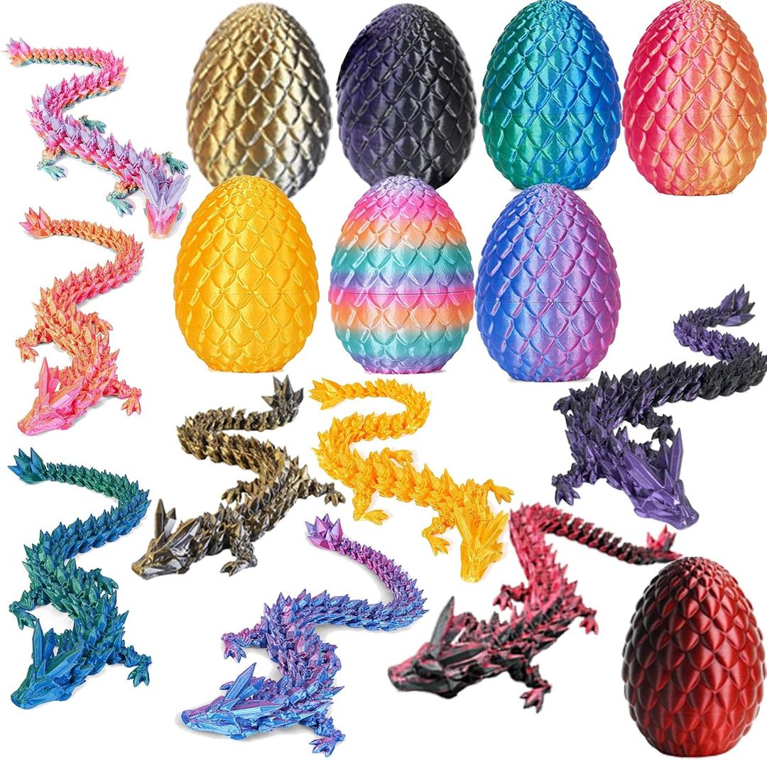 8PCS 3D Printed Fantasy Dragon Egg Toy Easter Eggs Mystery Articulated Baby Dragon Inside, Cool Collectible Dinosaur Eggs for Boys Girls, Fun Fidget Toys & Unique Home Desktop Decor
