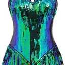 IBAKOM Sexy Sequins Fringe Bodysuit Halter Lace Up Back Jazz Latin Dance Tassel Leotard Acrobat Costume Rave Concert Outfits , Size small