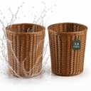 2 Pack Wicker Trash Can, 3.8 Gallon Wicker Wastebasket Set, PP Rattan Trash Basket, Woven Bathroom Trash Can for Bathroom Bedroom Office, Waterproof Decorative Waste Basket, Boho Farmhouse Decor