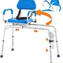 VEVOR Sliding Tub Transfer Bench with 360 Degree Swivel Seat, Sliding Shower Chair with Pivoting Armrest & Padded Seat and Safety Belt, Height Adjustable Bath Chair for Elderly Disabled, 330LBS