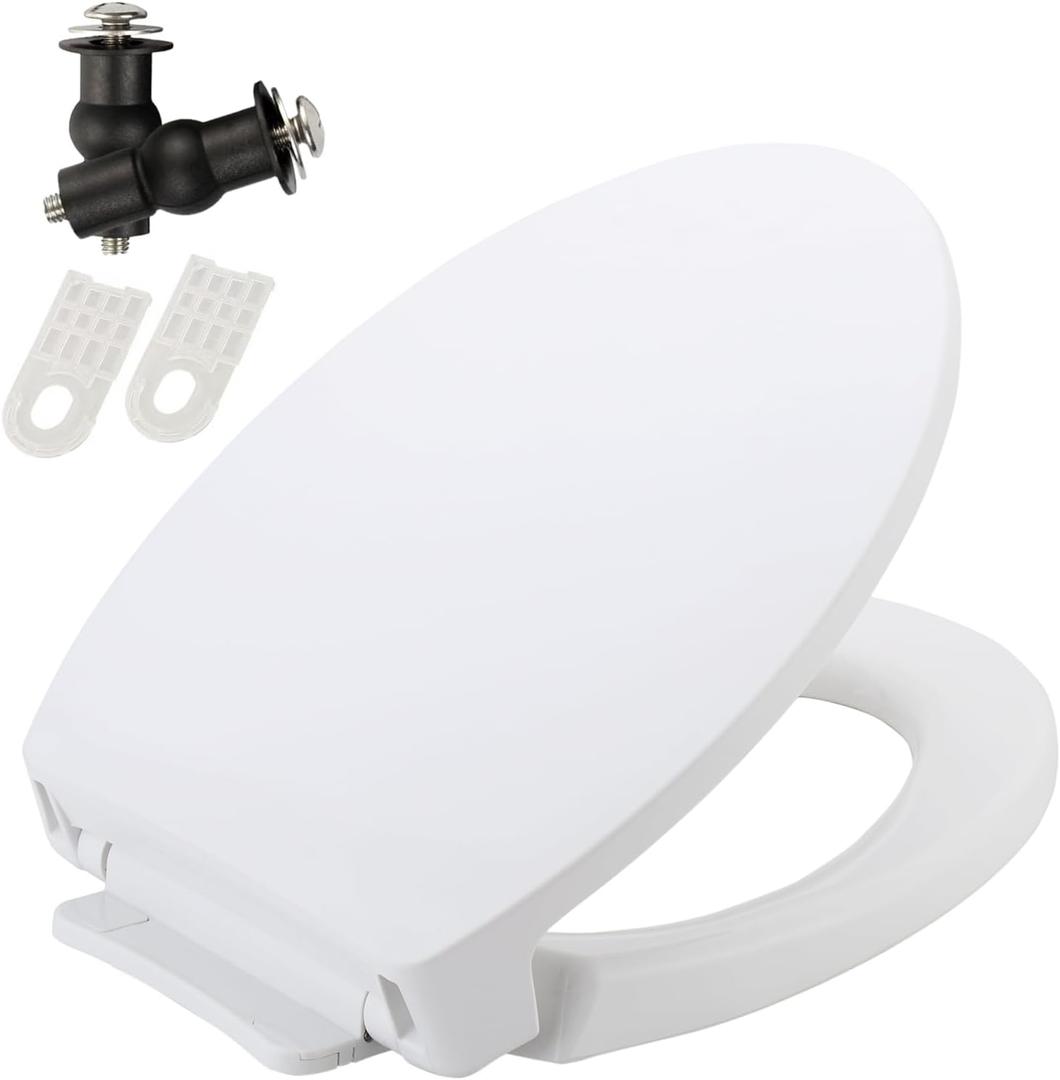 SS113/SS114 Toilet Seat Replacement Compatible with TOTO,Elongated Toilet Seat Soft Close,Traditional Toilet Seat Replacement,Toilet Lid Slow Close Quiet No Slam, Heavy Duty Elongated Toilet, White