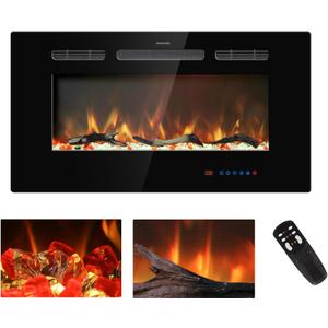 33 inches Electric Fireplace Inserts, Recessed and Wall Mounted Fireplace Heater, Linear Fireplace w/Thermostat, Remote & Touch Screen, Multicolor Flame, Timer, Log & Crystal, 750W/1500W (Black) 33 inches Electric Fireplace Inserts, Recessed and Wall Mounted Fireplace Heater, Linear Fireplace w/Thermostat, Remote & Touch Screen, Multicolor Flame, Timer, Log & Crystal, 750W/1500W (Black)
