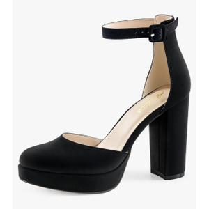 Ankis Black Platform Closed Toe Heels for Women, Women's Heels Closed Round Toe Chunky Block Pumps Shoes, 4 Inch Size 10