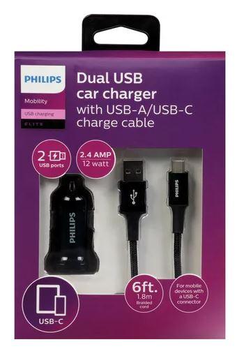 Philips Dual USB Car Charger w/USB-A/USB-C (DLP6202C/37)