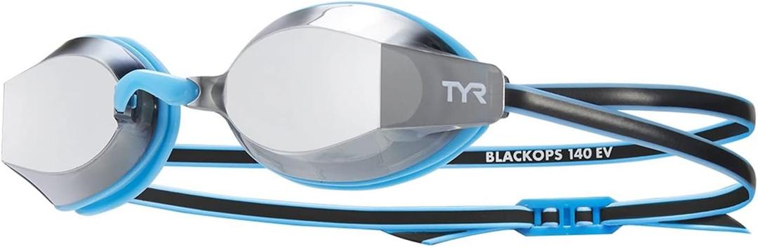 TYR Youth Black Ops 140 EV Mirrored Racing Goggles - Competition Ready Swim Goggles with Wide Vision, Anti-Fog, UV Protection (Blue, S)