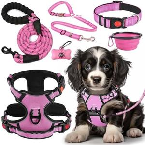 LOBEVE No Pull Dog Harness, Collar & Leash Set | Includes Dog Seat Belt, Collapsible Bowls & Poop Bag Dispenser. Ideal for Training, Walking, Hiking. Fits Small to Large Dogs(Pink-M) LOBEVE No Pull Dog Harness, Collar & Leash Set | Includes Dog Seat Belt, Collapsible Bowls & Poop Bag Dispenser. Ideal for Training, Walking, Hiking. Fits Small to Large Dogs(Pink-M)