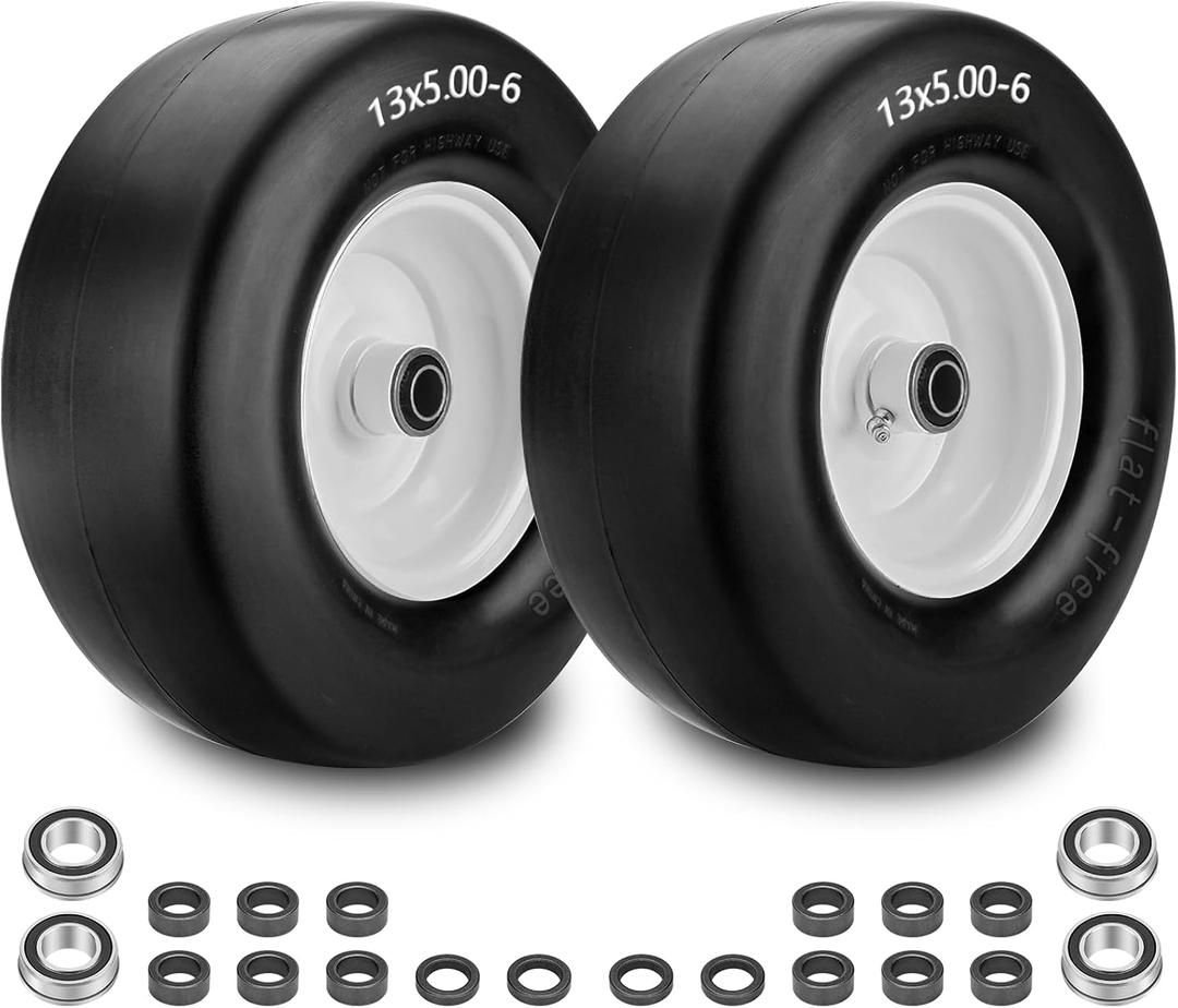 UPGRADED13x5.00-6 Flat Free Lawn Mower Tire and Wheel, 13x5.00-6 Zero Turn Mower Front Solid Tire With 3/4" & 5/8" Grease Bushing and 3.25"-5.9" Adjustable Centered Hub by Cenipar (13x5.00-6)