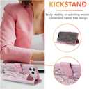 UEEBAI Wallet Case for iPhone 17 Pro Max, PU Leather Phone Cover Kickstand RFID Blocking Flip Case Card Slots Wrist Strap Relief Engraved Pattern Magnetic Closure Flower Folio Wallet, Lavender