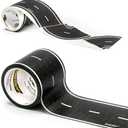 PlayTape Road Tape and Curves for Toy Cars - 1 Roll of 30 ft. x 2 in. Asphalt Road + 1 Roll of 36 Curves