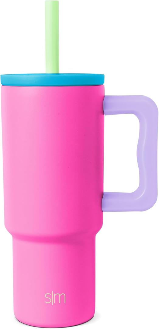 Simple Modern Kids 24 oz Tumbler with Handle and Silicone Straw Lid | Spill Proof and Leak Resistant | Reusable Stainless Steel Bottle | Gift for Kids Boys Girls | Trek Collection | 80s Mix