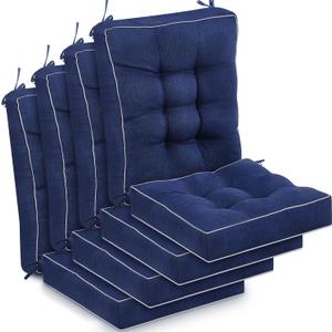 Juexica 4 Sets Outdoor Patio Cushions High Back Outdoor Chair Cushions Rocking Cushion Waterproof Indoor Patio Fastness Chair Pads with Ties for Seasonal Indoor Home Office(Navy Blue,19 x 19 x 4)