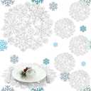 Yingzhao 6 Pcs White Christmas Snowflake Placemats Embroidered Table Placemats Washable Round Snow Flake Table Mats for Xmas Party Winter Holiday Wedding Dinner Decoration
