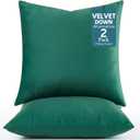 LANE LINEN Fluffy Filled Faux Velvet Throw Pillow Inserts Pack of 2-18 x 18 Inches Green Velvet Cushion Inserts, Made in Canada with 100% Polyester, Easy to Fluff and reshape