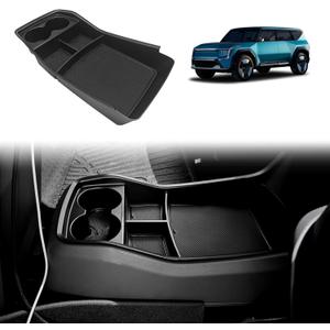BestEvMod for EV9 Lower Center Console Organizer Tray Interior Accessories Storage Box ABS Material with PVC Trim Compatible with 2024 2025 2026 Kia EV9 Accessories (V2)