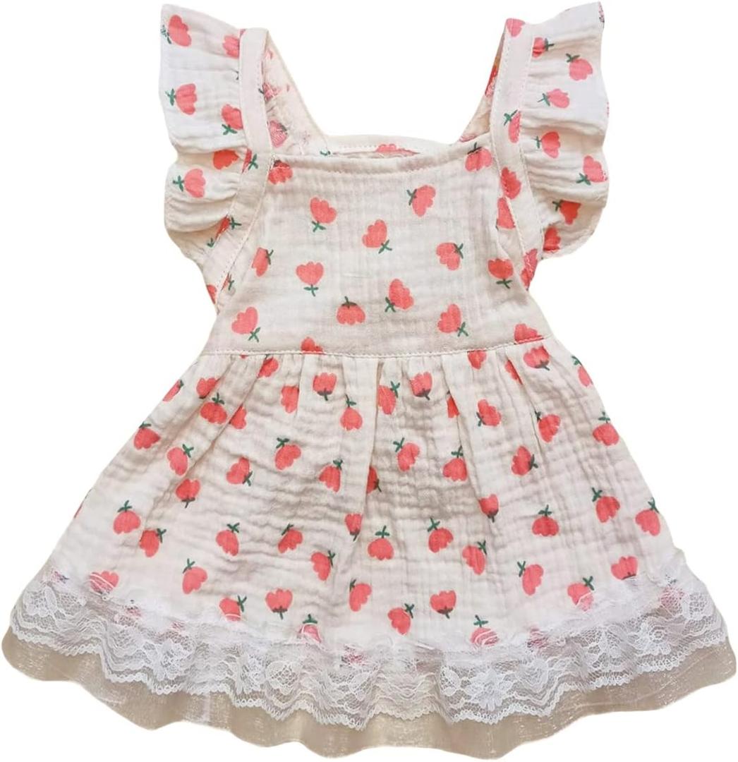QWINEE Cute Flower Pattern Dog Dress Ruffle Trim Princess Dress Cat Vest Dress Lace Trim Summer Dress Pet Clothes for Small Medium Cats Dogs Kitten Puppy Pink S