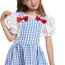 Kids Girls Wizard Costume Fancy Dress Plaid Print Puff Sleeves Gingham Dress (7-8 Years)