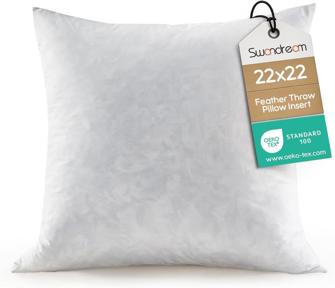 22x22 Feather Throw Pillow Insert, Decorative Pillow Insert for Covers, Fuller Fit with Soft Support for Bed and Couch