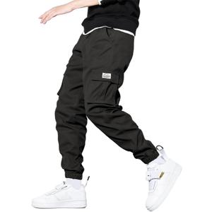 HOTake Men's Casual Cargo Pants Elastic Waist Drawstring Tapered Pants for Men Joggers Hiking Pants with Multi Pockets (Black). S Size