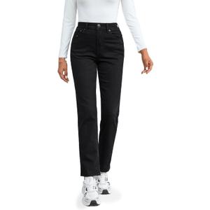 OFLUCK Straight Leg Mom Jeans for Women High Waisted Trendy Ankle Jeans Boyfriend Denim Tapered Leg Pants (Black)