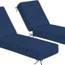 Sundale Outdoor Olefin Chaise Lounge Cushion Set of 2, Water-Resistant Patio Lounge Chair Cushion, Thick Lounger Pad with 8 Straps Dark Blue, 72 x 21 x 6 Inches
