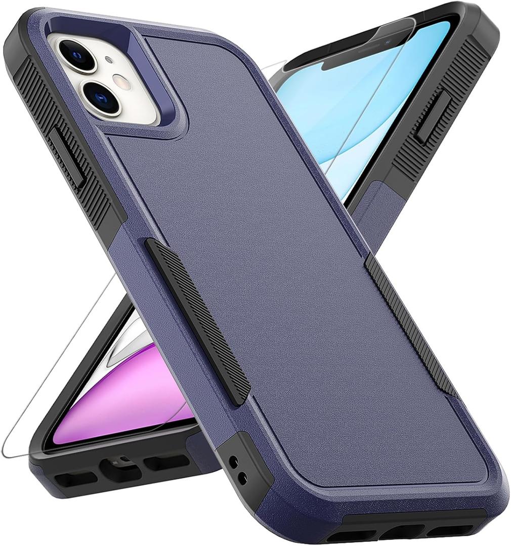 for iPhone 11 Case: Dual Layer Protective Heavy Duty Cell Phone Case Shockproof Rugged Bumper Tough with Screen Protector - 16ft Military Grade Drop Tested for Appple iPhone 11 (6.1 inch), Blue