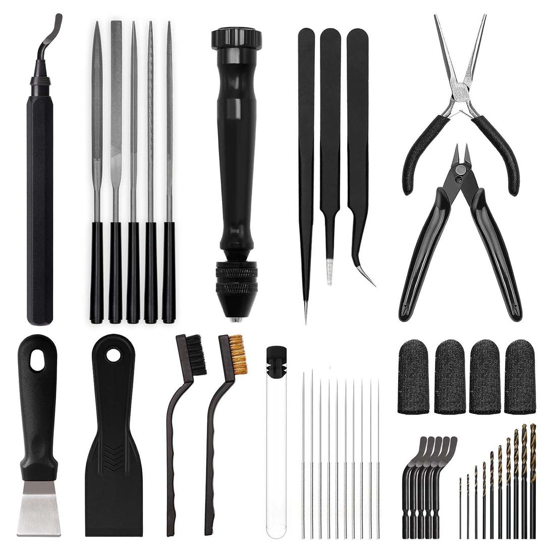 3D Printer Tools Kit Essential, 3D Printing Tools Kit, 3D Printer Accessories, Deburring Tool, Wire Cutter, Drill, Scraper for Remove, Smoothing, Finishing, Deburring, Craving, Drilling