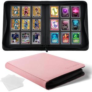 WITHYU Toploader Binder Holds 360 Top Loaders, 9 Pocket Ringless Card Holder for 3" x 4" Rigid Cards, Trading Card Album with 20 Toploaders for Sports, TCG, MTG (Pink)