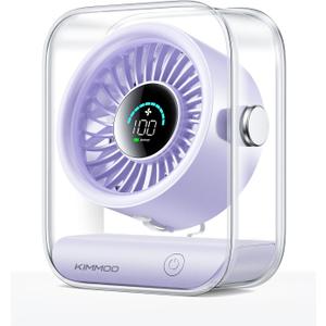 KIMMOO USB Desk Fan, Quiet Table Fan with Turbo Airflow, 100 Speeds, Digital Display, 90 Rotating, Small Rechargeable Battery Desktop Fans for Bedroom Home Office Travel, Lavender