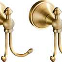 2 Pack Vintage Brass Wall Hooks, Bathroom Accessories, Antique Brass Horn Shape Curved Towel Hooks, Double Brass Towel Hook for Bathroom & Bedroom