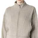 Women's Fleeced Performance Jacket - Full-Zip Stand-Up Collar, Warm Fleece for Winter Daily Wear (Beige, L)