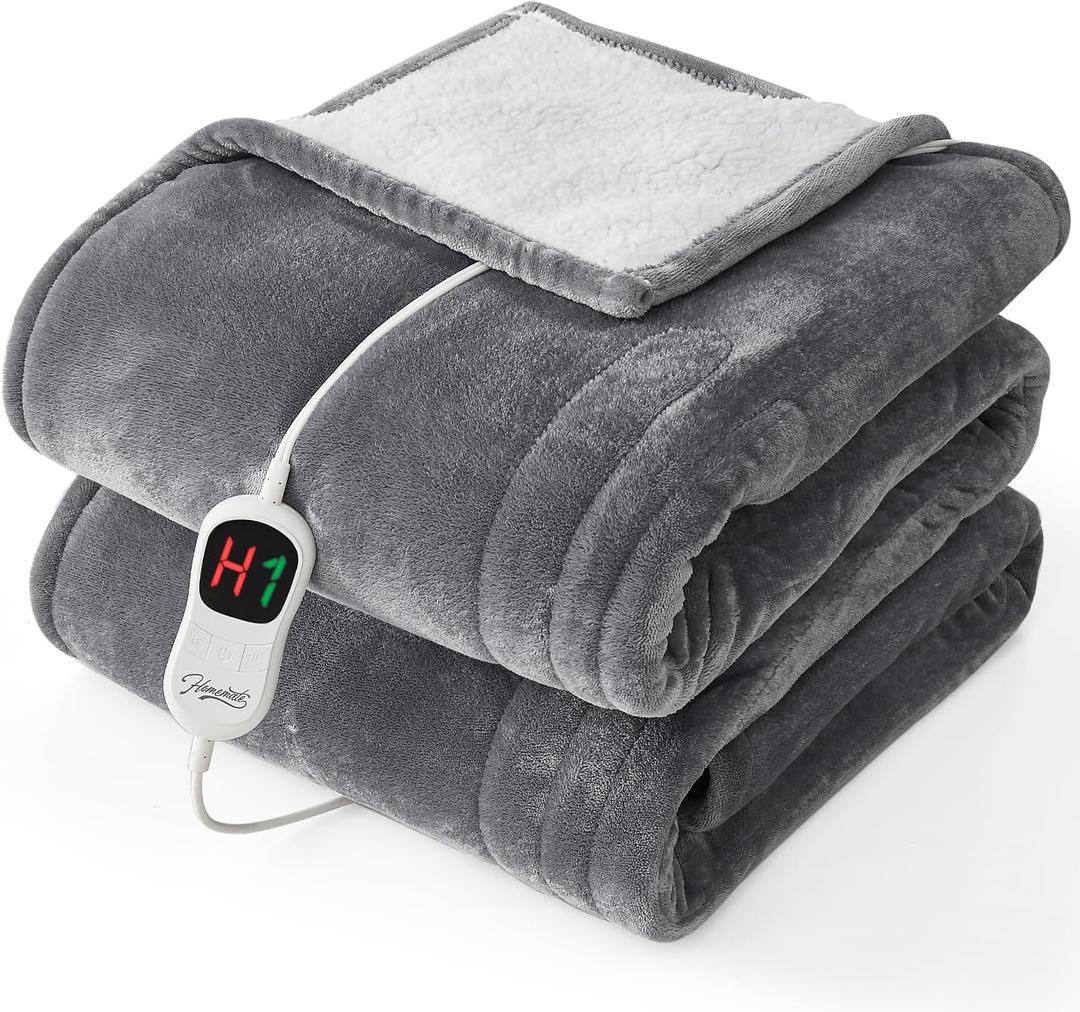 Homemate Electric Heated Blanket Full Size - 72"x84" Heated Bed Blanket Throw with 10 Heating Levels 8 Hours Auto Off Fast Heating Over-Heat Protection-Ultra Soft Flannel ETL Certified, Grey