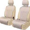 2pcs Sideless Car Seat Covers for All Seasons - Breathable Front Seats Cushions Non-Slip Bottom with Headrest Protectors - Universal Carseat Cover Fits for Most Vehicles Cars Van SUV Truck Beige
