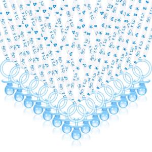 Chengu 100 Pcs Baby Shower Pacifiers Necklace, Acrylic Pacifiers Necklace Charm for Gender Reveal Party Decorations(Blue) (Blue and White)