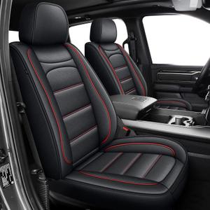 Seat Covers Fit for Dodge RAM 1500 2002-2025 2026: Compatible with RAM 1500 2500 3500 Crew Double Quad Cab Truck Pickup Car Seat Cover Faux Leather Seat Covers(Flat Bench, Full Set, Redline)