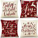 Christmas Pillow Covers 18x18 Set of 4 Christmas Decorations White and Red Pillow Cases Winter Outdoor Decor Snowflake Deer Xmas Tree Cushion Covers for Couch Sofa Bed Car
