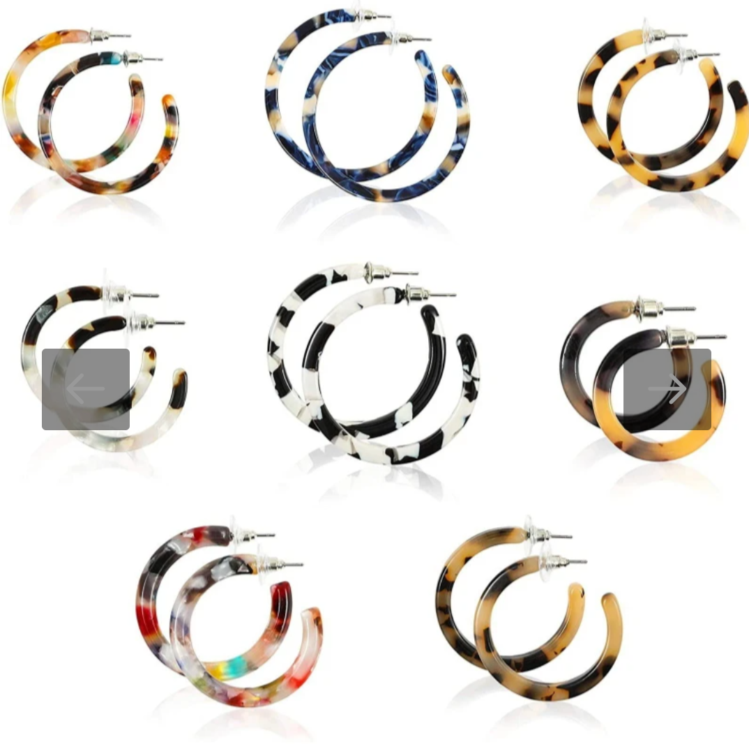 Zodaca Resin Tortoise Shell Hoop Earrings for Women (8 Pairs)