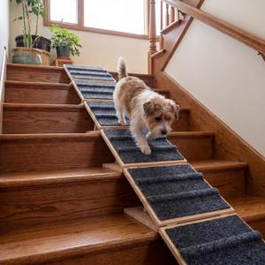 Cinnvoice 6 Packs Adjustable Dog Ramp for Stairs with Anti-Slip Bump, Foldable Wood Dog Ramp with Non-Slip Carpet Surface, for Small to Medium Dogs Cat Pet Ramps Step for Injured Older Pet