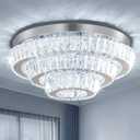 Modern LED Crystal Chandelier 3-Tier LED Ceiling Light Round Ceiling Flush Mounted Chandelier Light Fixure for Dinning Room Bedroom Living Room (Cool White)