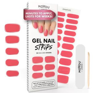 MOYOU LONDON Semi Cured Gel Nail Strips - 20 Pcs. Waterproof Gel Nail Wraps, Cures in Sunlight or UV/LED Lamp, Lasts Up to 2+ Weeks, Stretchable, Easy to Apply & Remove, Vegan & Cruelty-Free