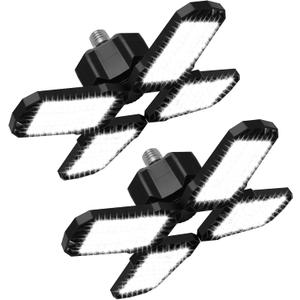 2 Pack LED Garage Light, 150W 15000LM 6500K LED Shop Lights, Garage Lights Ceiling Led with 4 Deformable Panels, Screw in E26/E27 Bulb Socket for Warehouse, Basement, Attic, Barn, High Bay Lighting