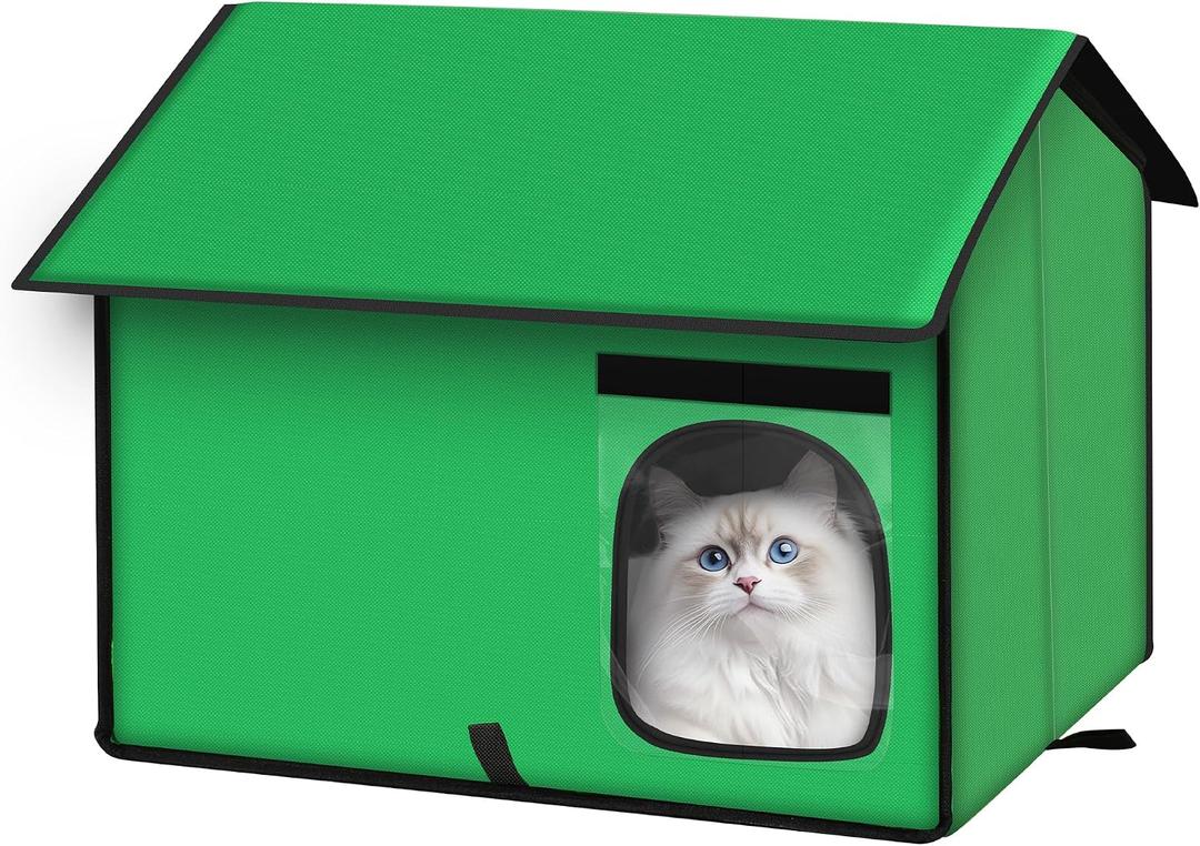 Outdoor Pet Shelter, Waterproof Portable Cat House, Collapsible Indoor Kennel with Window for Small Dogs, Rabbits, Cats (Green, L with Escape Door Design)