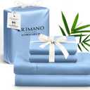 Queen Size Sheet Set, Viscose Bamboo Sheets for Bed Set 4pcs, 100% Viscose Derived from Bamboo, Hotel Luxury Silky & Cooling for Hot Sleepers, Deep Pocket Up to 17", Light Blue
