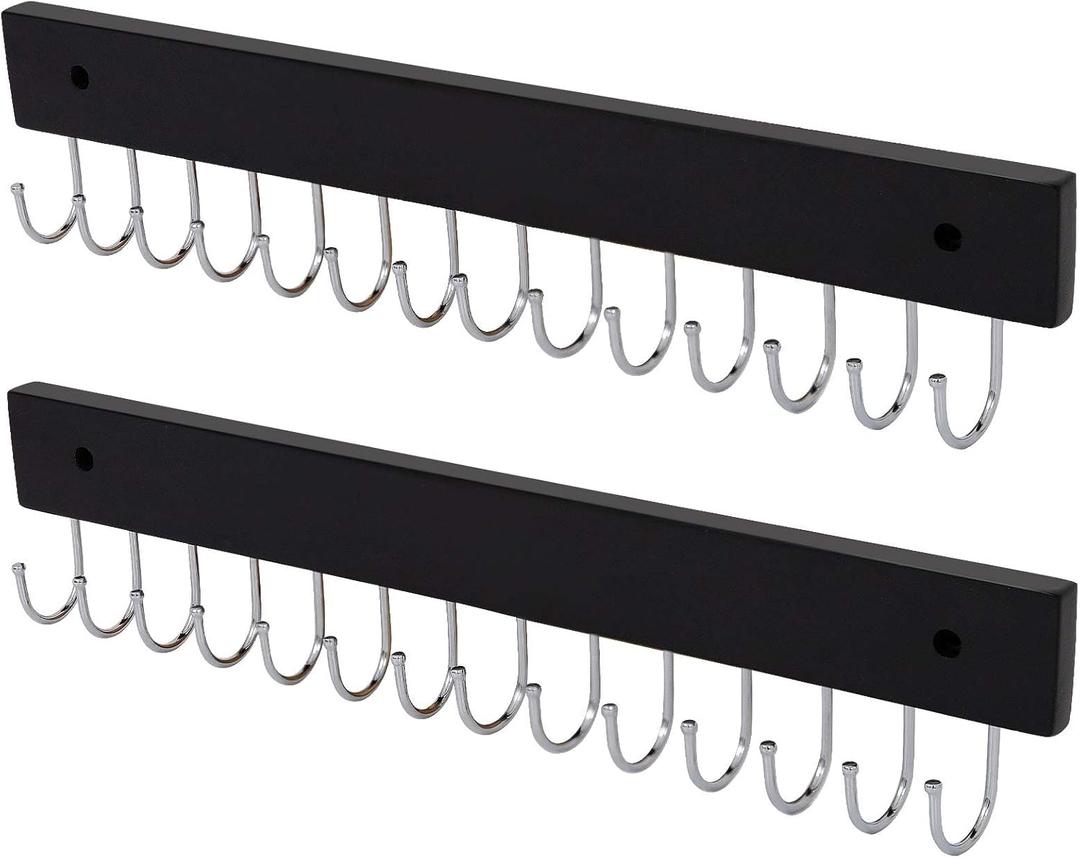 Wall Mounted Necklace Holder, Classic Style Necklace Holder, Tangle-Free Wall Jewelry Organizer with 28 Hooks(2 Packs,Black)