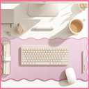 Hahafelt Scalloped Desk Mat Large Scalloped Piping Cute Desk Mat Aesthetic Preppy Table Pad Large Nonslip Pad with Edge Stitching Waterproof Gaming(Pink,31.5 x 15.8 Inches)