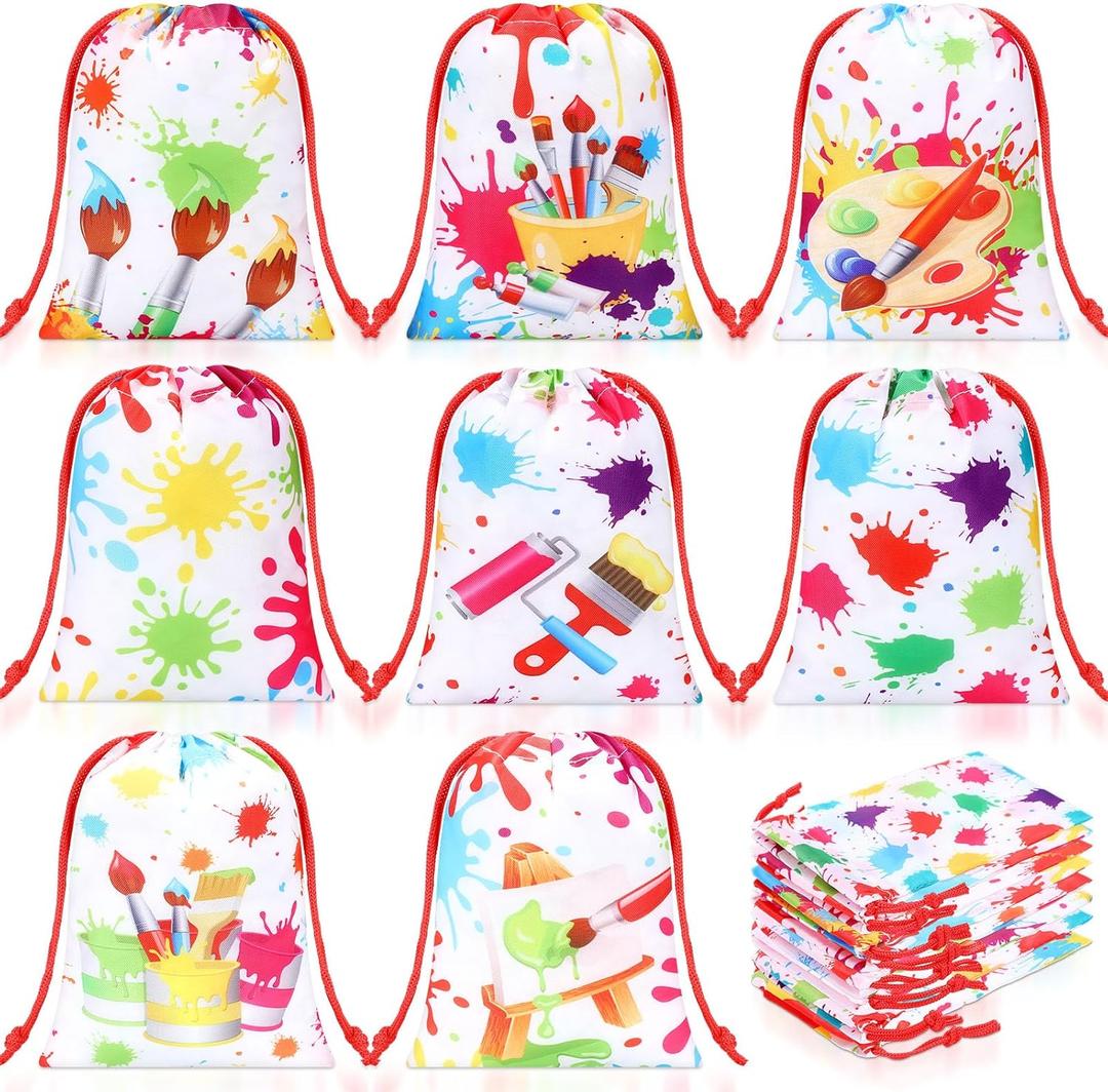 Honoson 24 Pcs Paint Party Bags 5 x 7 Inch Small Art Gift Bags Paint Treat Candy Drawstring Package Art Themed Goodie Favor for Drawing Splatter Paintbrush Birthday Party Decor Baby Shower Supplies