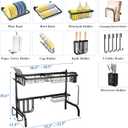 SAYZH Over The Sink Dish Drying Rack, Adjustable (25.5 to 33.5 inch) 2 Tier Metal Steel Dish Drying Racks for Kitchen Counter with Hooks Paper Towel Utensil Cup Holder Sink Caddy (Black)