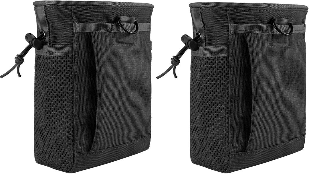 FRTKK Tactical Molle Drawstring Magazine Dump Pouch Outdoor Ammo Pouch, Adjustable Military Utility Belt Fanny Hip Holster Bag (2 Pack-Black)