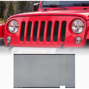 AggAuto Grill Mesh Insert Compatible With Jeep Wrangler JK JKU 2007-2018, Black Aluminum Alloy Metal Front Grille Insert Fit for Wrangler Accessories, 86% Open Area Rhombic Hole